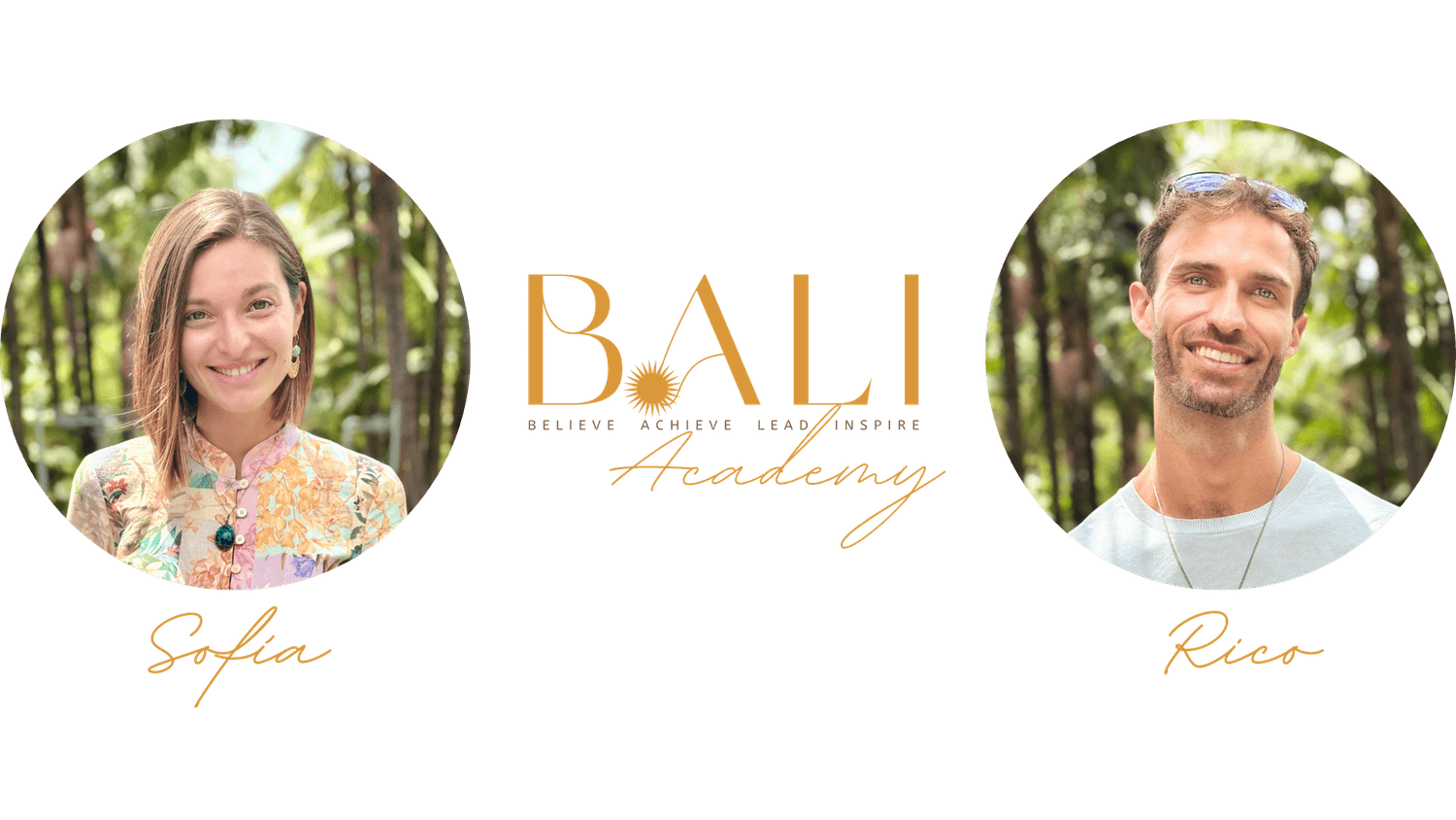 Sofía and Rico with the BALI Academy logo